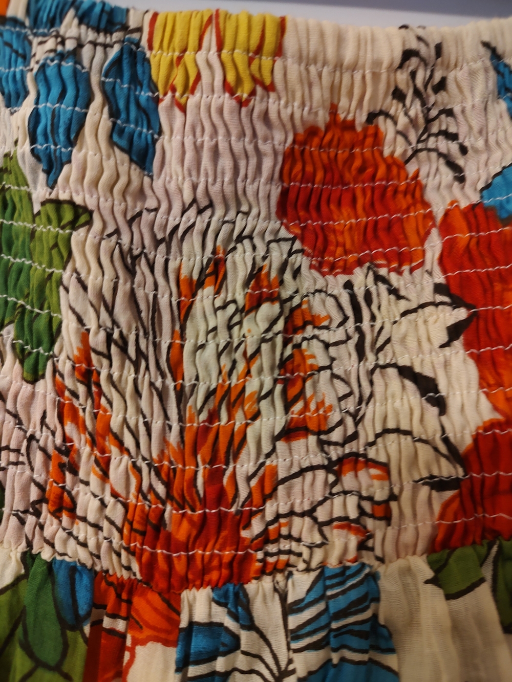 Women's Floral Tiered Maxi Skirt - Cream with Orange & Green Print - Picture 4 of 6